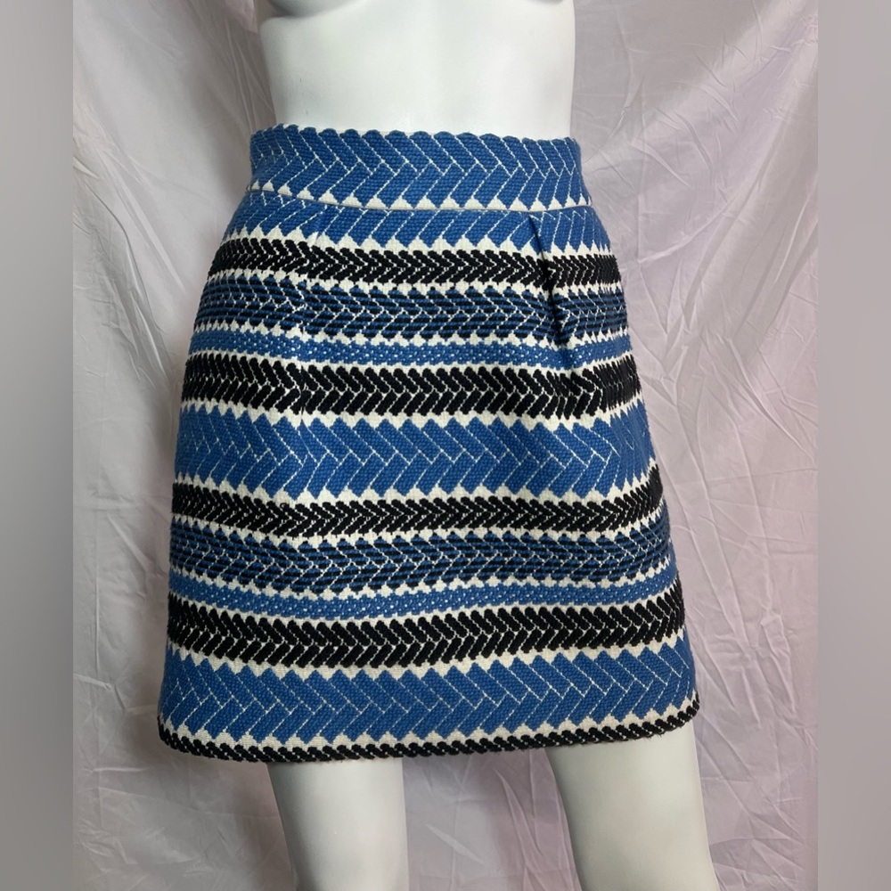 Anthropologie Skirt XS Nomad Morgan Carper Blue Black Embroidered A Line